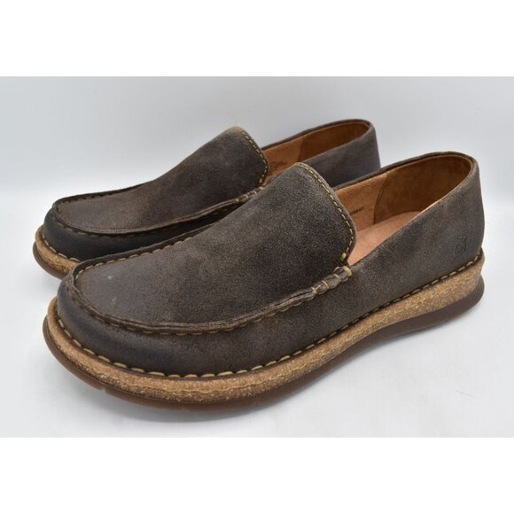 Born Mens Size 10.5 Baylor Dark Grey Distressed Suede Slip On Loafers Shoes main image 8